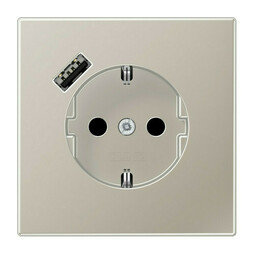 Розетка с USB Jung LS METAL, скрытый монтаж, с заземлением, нержавеющая сталь, ES1520-18A-L